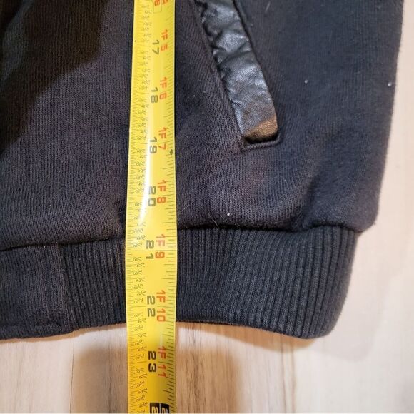 Victoria's Secret PINK Black Varsity Jacet Silver Stud Faux Leather Sleeve Sz S - Picture 10 of 13